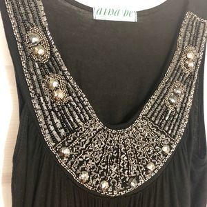 Black cotton dress w/beautiful silver bead detail